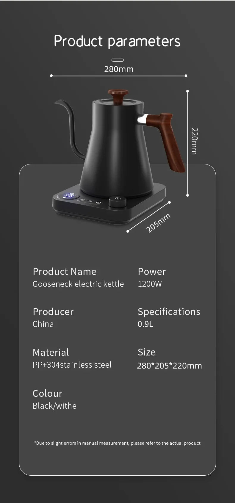 Tetera eléctrica con cuello de cisne, cafetera manual de 900ML, tetera inteligente con Control de temperatura, hervidor de calentamiento rápido de 110v/220v