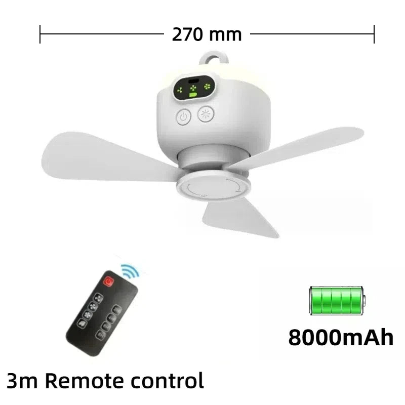 Ventilador de techo de gran tamaño con Control remoto, ventilador de refrigeración inalámbrico USB, luz LED nocturna portátil de 12000\8000mAh, ventilador de techo para acampar