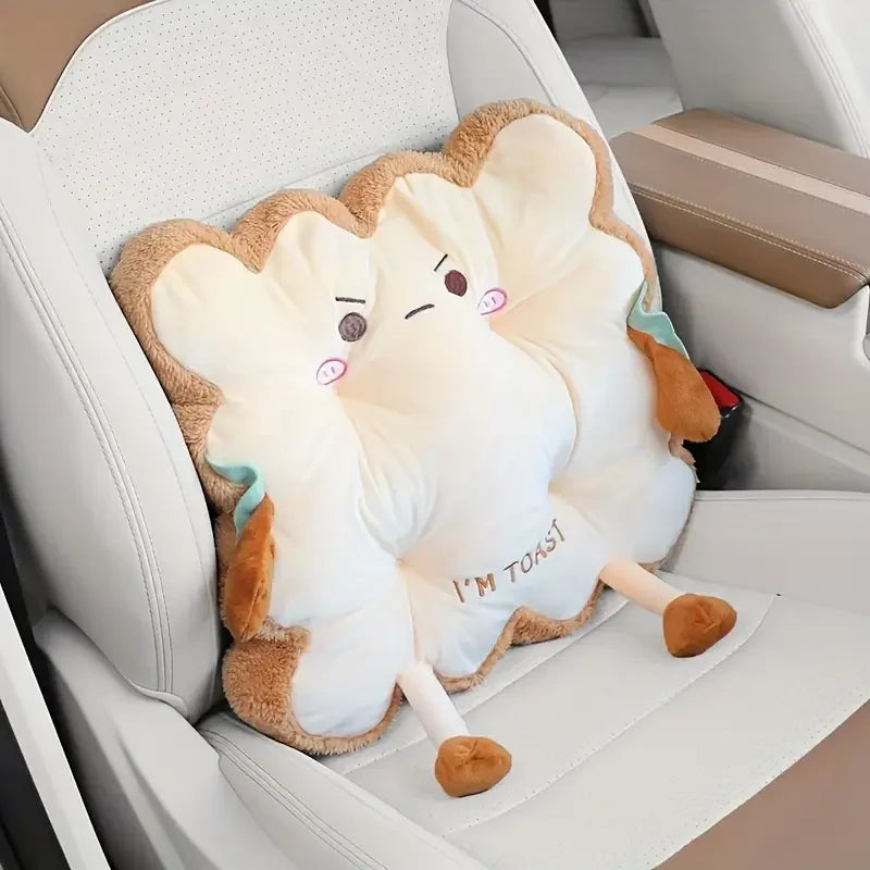 Cómoda cojín para asiento y respaldo con forma de tostada de dibujos animados – Almohada antifatiga lavable para el hogar/oficina/coche (regalo perfecto para Navidad)