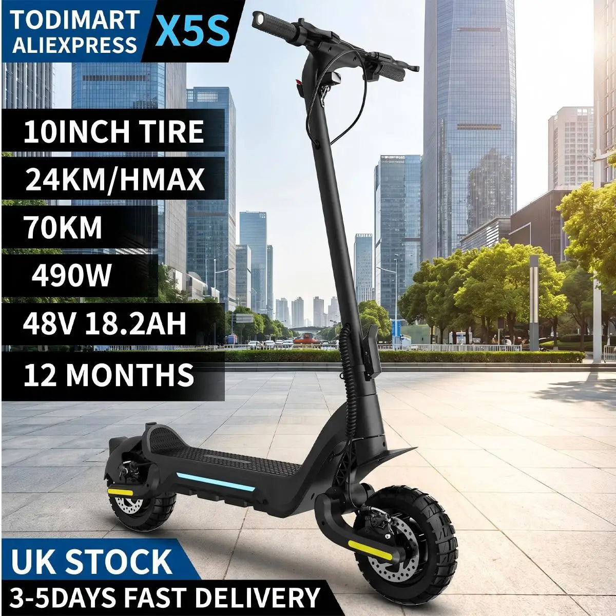 Patinetes eléctricos para adultos TODIMART X5S con motor dual de 490W, batería de 48V 18.2Ah, neumáticos todoterreno, desbloqueo inteligente por APP.