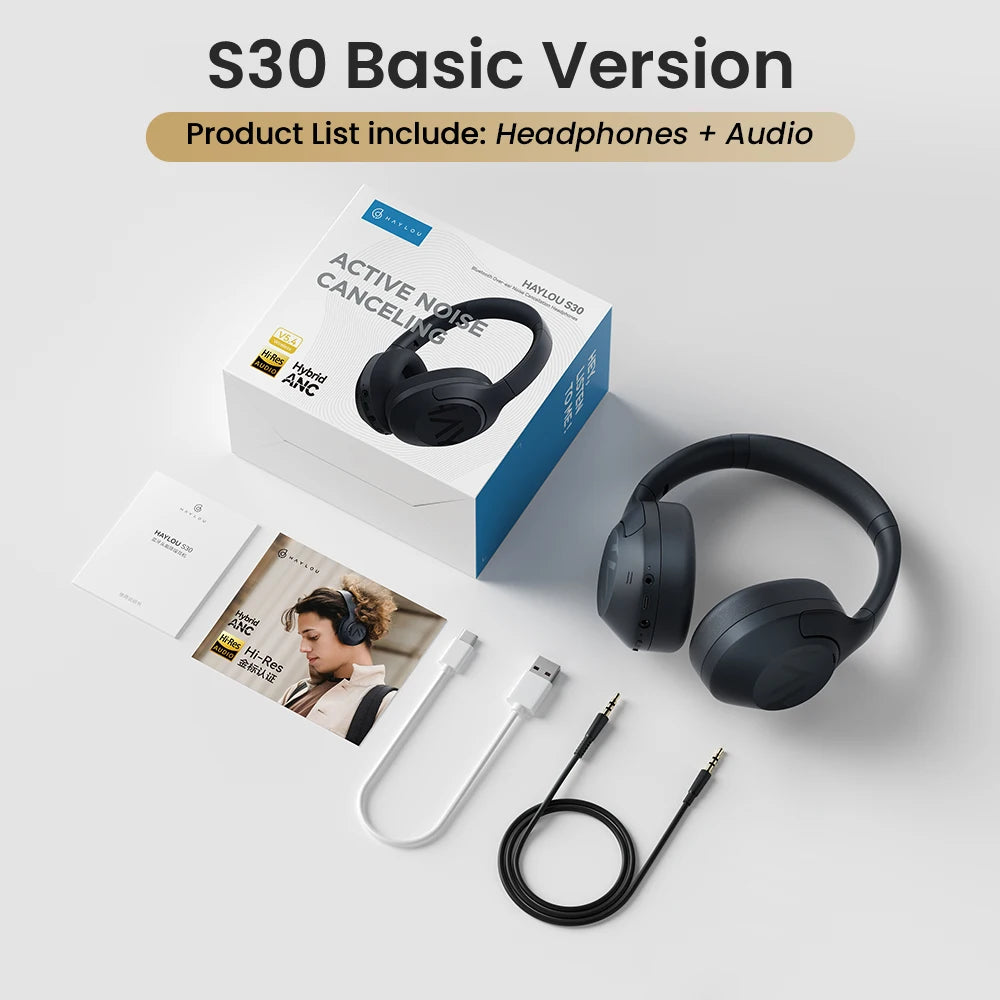 HAYLOU S30 ANC auriculares inalámbricos Bluetooth 5,4 auriculares de alta resolución 43dB auriculares adaptables con cancelación de ruido controlador de 40mm 80H