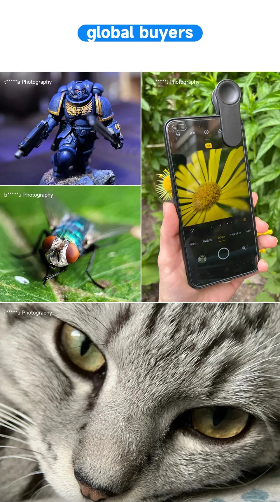 MARTVSEN Lente macro de 120 mm, lente fotográfica de cámara con clip universal súper macro profesional 5K HD 10x para iPhone Samsung Android