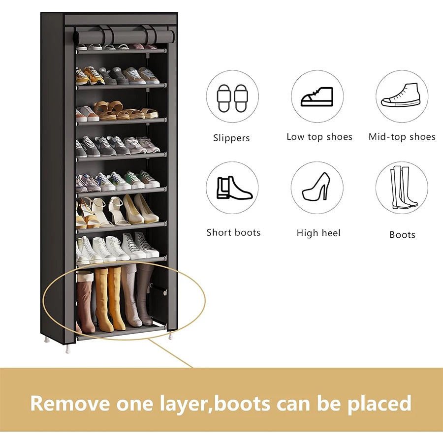 Zapatera con Cubierta de Tela con 9 Niveles Organizadores de Zapatos, Estructuras de Acero y Conectores de Plástico, Para Almacenar y Guardar los Zapatos