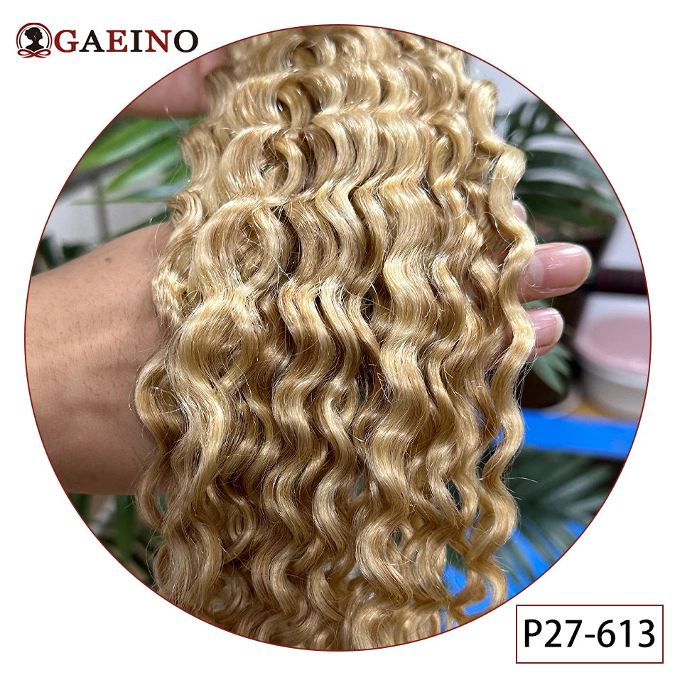 Cinta de onda de agua en extensión de cabello humano, cinta de trama de piel de cabello brasileño en cabello humano rizado, Color negro, marrón y Rubio, 20 piezas por juego