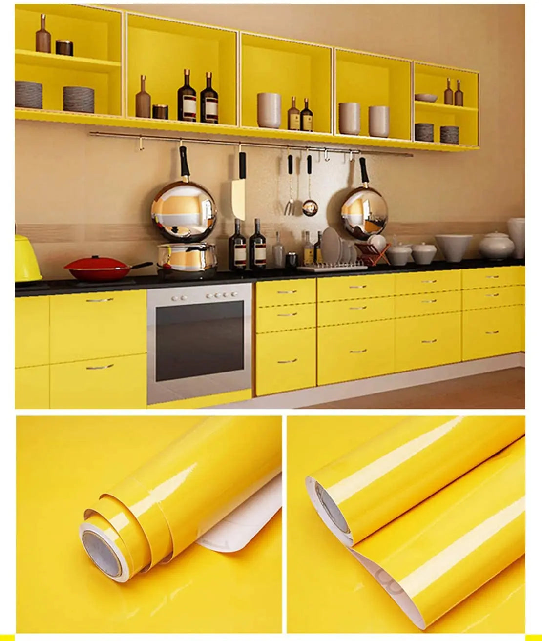 Papel tapiz impermeable de Color sólido, autoadhesivo para habitación, armario blanco y negro, pegatina de pared mate para muebles de cocina, ancho personalizable