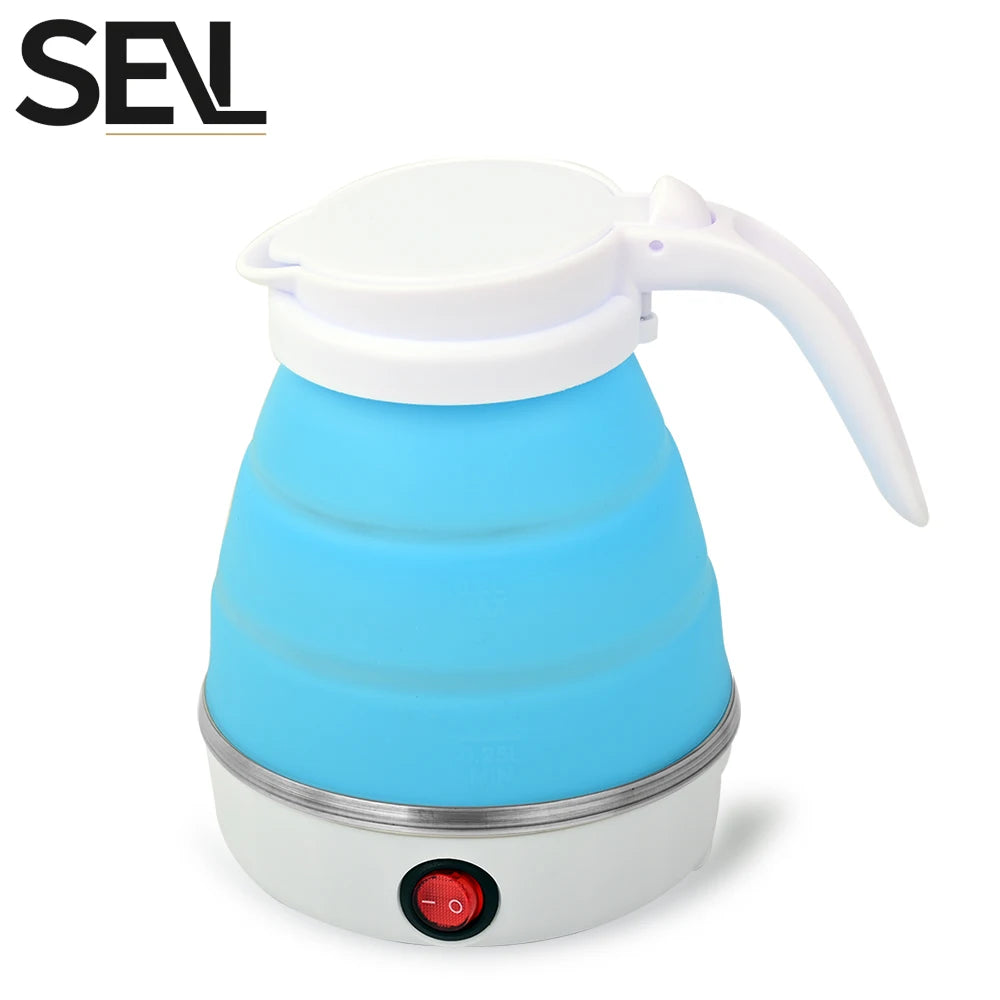 Mini Hervidor eléctrico plegable, Hervidor eléctrico portátil de 0,6l, calentador de agua de viaje para el hogar, compresión de silicona de 110V-220V