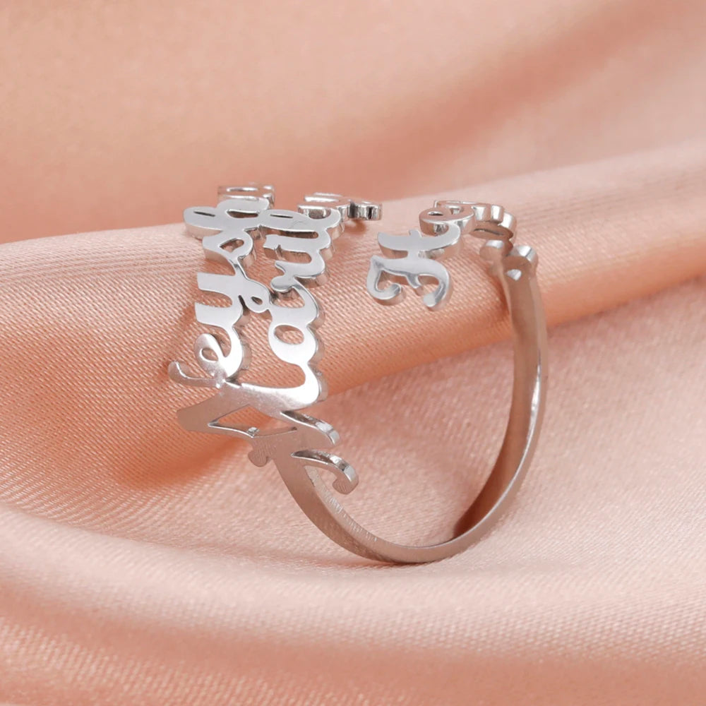 Anillo con nombre personalizado para mujeres y hombres, joyería personalizada para dedo, accesorios de acero inoxidable, anillos con múltiples nombres dobles, regalo familiar