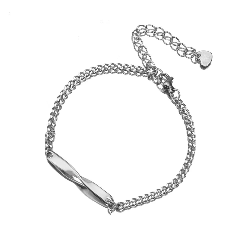 Pulsera Mobius Personalizada con Nombre Grabado para Hombre y Mujer, Pulsera de Acero Inoxidable con Nombre y Fecha Personalizados, Joyería DIY para Parejas, Regalo