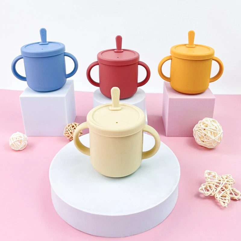 Juego de alimentación de bebé de silicona sin BPA, cuenco con ventosa, plato de comedor, taza de paja, cuchara, tenedores para niños, vajilla para bebés, platos para niños