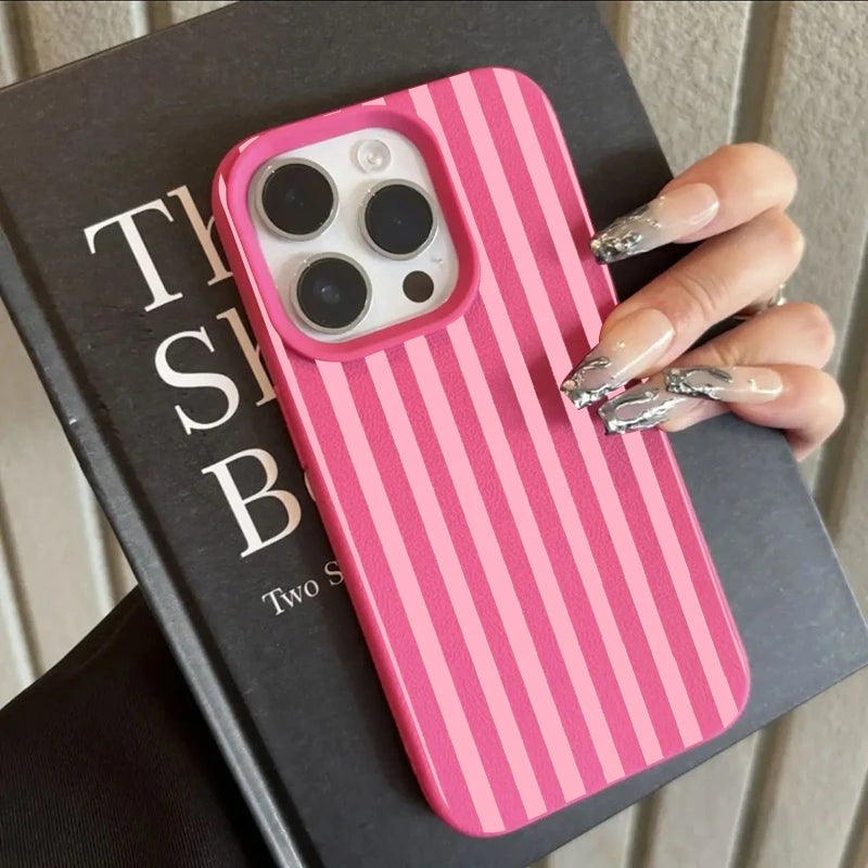 Funda de teléfono minimalista INS para iPhone 17 16 15 Pro Max XS X XR 7 8 Plus 16E 16 17 13 14 12 11 Pro cubierta de pareja a rayas coloridas