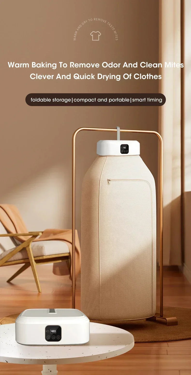 Mini secadora portátil, secadora eléctrica plegable, armario doméstico de secado rápido con temporizador inteligente y bolsa de secado, estilo de viaje compacto