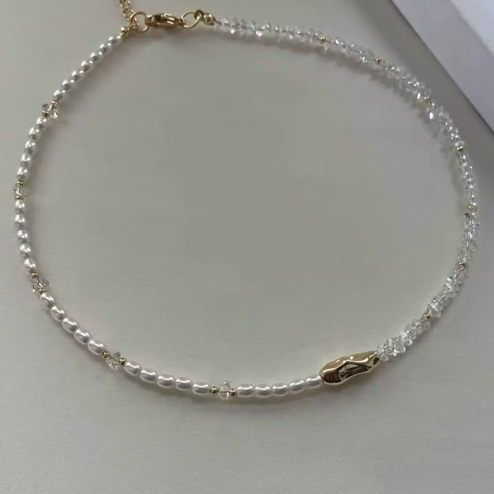 Collar con colgante de cadena con borlas a la moda para mujer, cadena de perlas de imitación y cristal transparente bohemio, joyería, regalo de San Valentín N0538