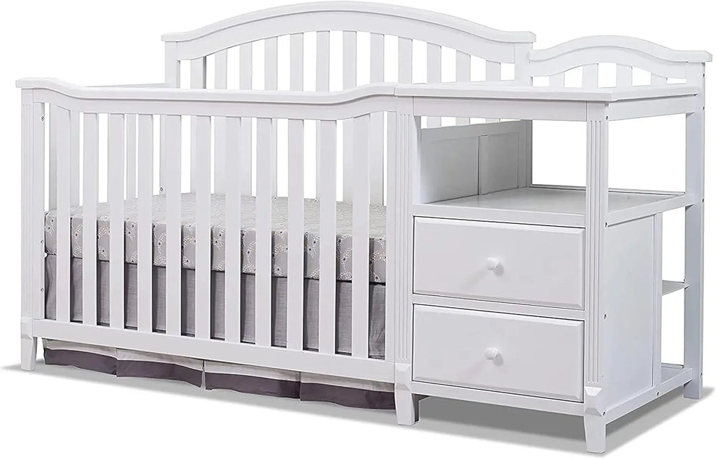 Cuna y cambiador Berkley con respaldo de listones clásico - Convertible en mesa para cambiar pañales con acabado no tóxico de madera B