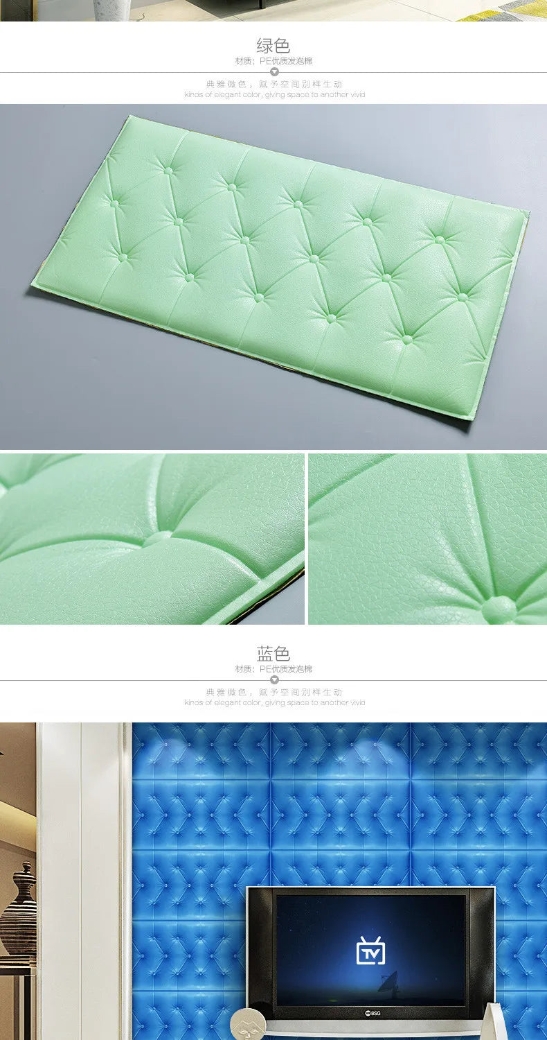 Papel Tapiz Autoadhesivo 3D, Almohadilla de Pared Anticolisión, para Dormitorio Infantil, Sala de Estar, Almohadilla de Espuma Suave, Decoración del Hogar