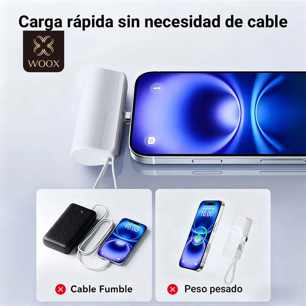 Mini batería externa de 5400 mAh con 2 salidas de carga tipo C para iPhone 15, 16, Huawei y Android, con pantalla de estado