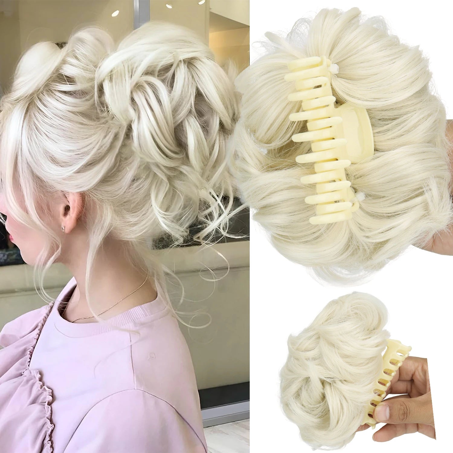 Extensiones de Cabello Sintético con Clip, Moño Despeinado, Postizo Rizado para Mujer, Uso Diario y Fiestas, Varios Colores Disponibles