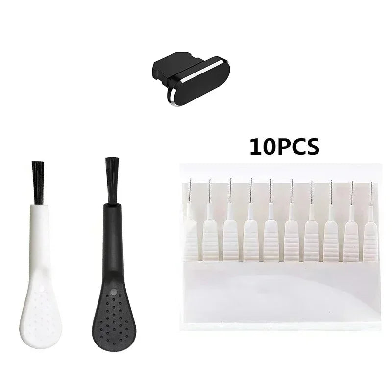 Puerto de carga para teléfono móvil, tapón antipolvo con cepillo de limpieza para IPhone 17 16 15 14Pro Max Plus Samsung Xiaomi IOS tipo C, juego de limpieza