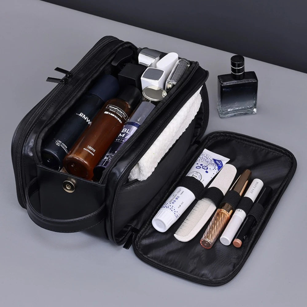 Neceser de PU con múltiples bolsillos para mujer y hombre, bolsas de maquillaje esenciales de viaje, bolsa colgante impermeable, bolsa organizadora de lavado de cosméticos