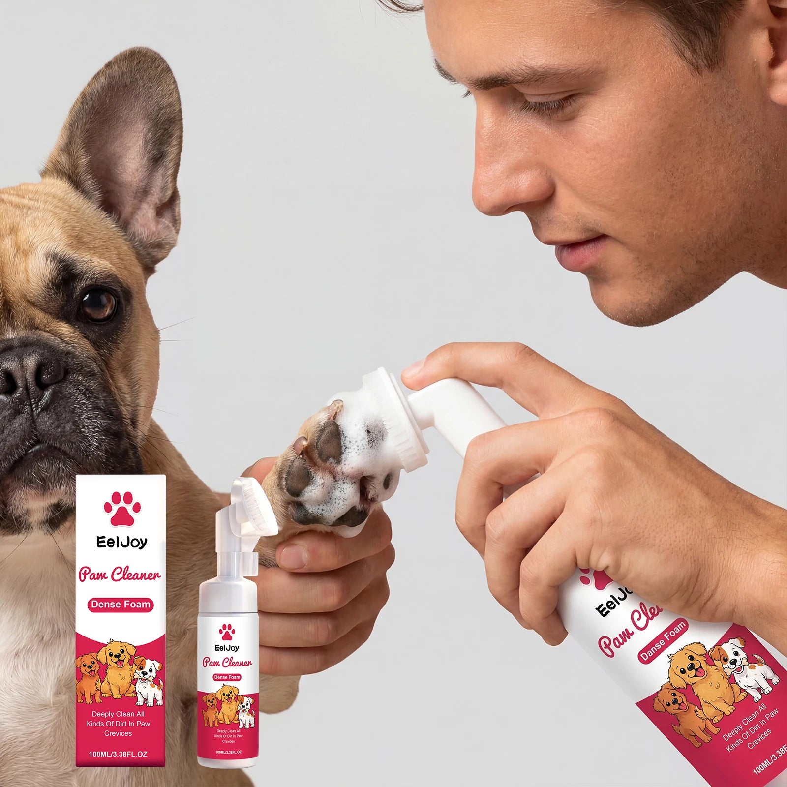 Espuma Limpiadora de Patas para Perros y Gatos de 100 ml con Cepillo, Limpieza Profunda y Rápida, Sin Enjuague, Hidratante, Aroma Fresco, Limpiador para Mascotas
