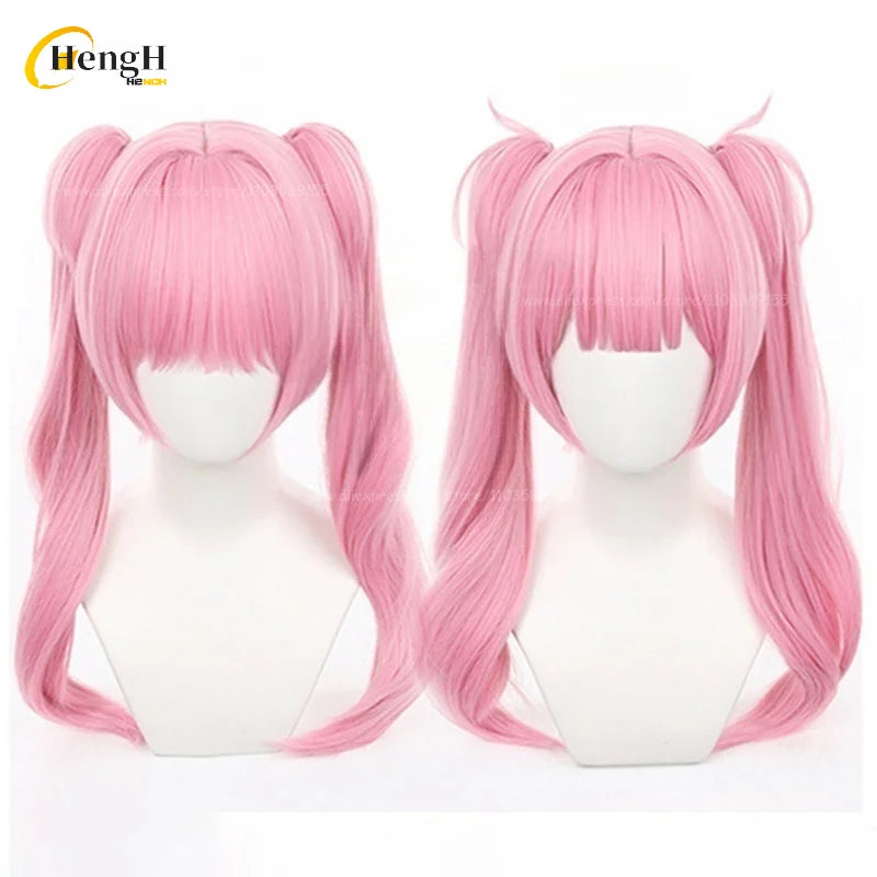 En Stock Anime LI TIANXI pelo sintético largo 55cm Rosa doble cola de caballo Cosplay Anime peluca pelo resistente al calor pelucas de fiesta + gorro de peluca
