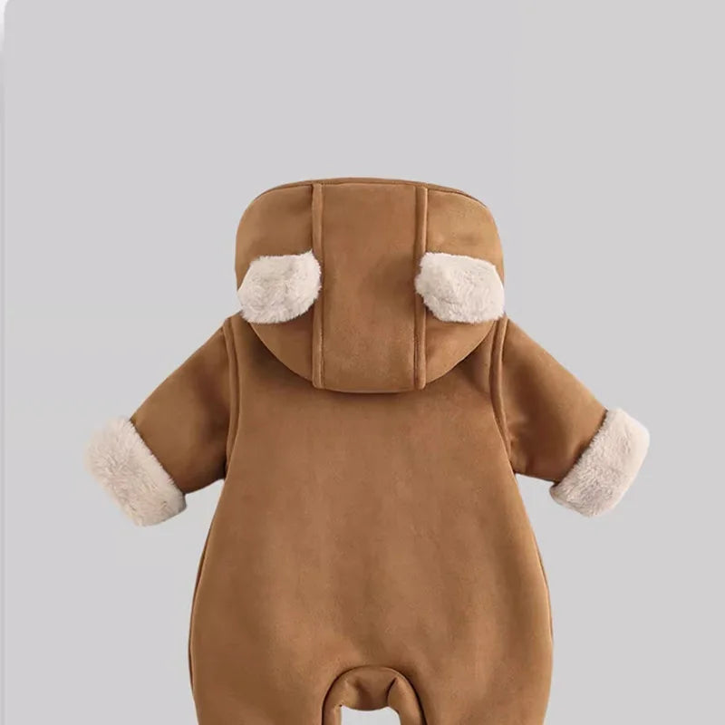 Mameluco coreano de invierno para bebé, mono con capucha con forro de Sherpa grueso Vintage, traje cálido para gatear para niños y niñas