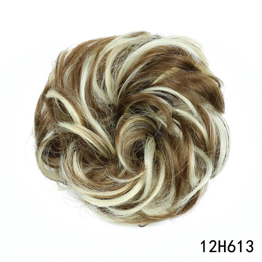 AZQUEEN moño de pelo sintético moño Natural gris desordenado banda para el cabello rizado elástico Scrunchy piezas de cabello falso para mujeres horquillas