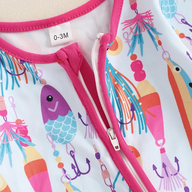 Lioraitiin-Pelele informal de manga larga para bebé, mono con cremallera oblicua, cuello redondo, estampado de peces, Otoño, 2024, 05-31