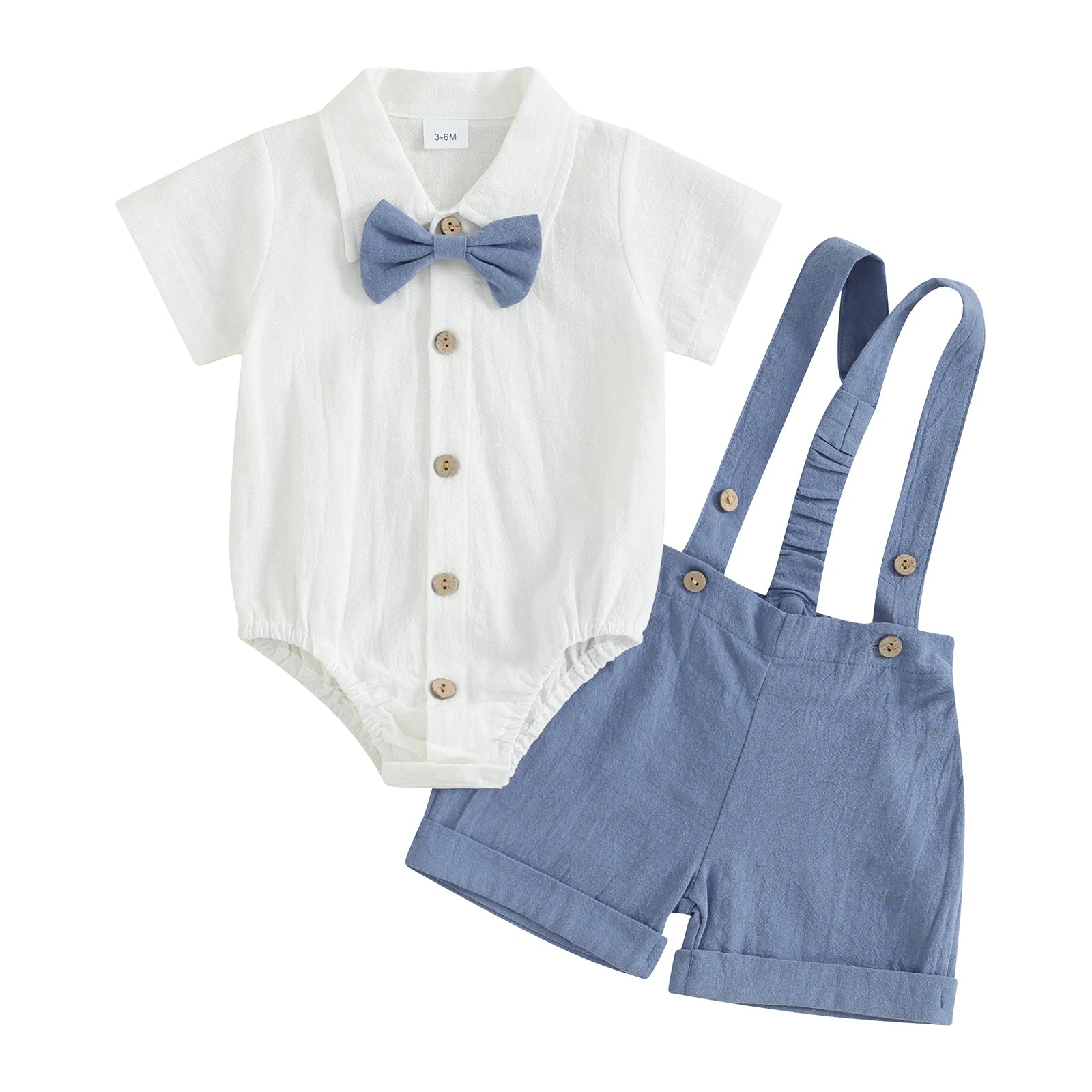 Pudcoco Conjunto de caballero para niño pequeño, pelele de manga corta de Color sólido con pajarita y monos, conjunto de pantalones cortos para uso formal de 0 a 24 meses