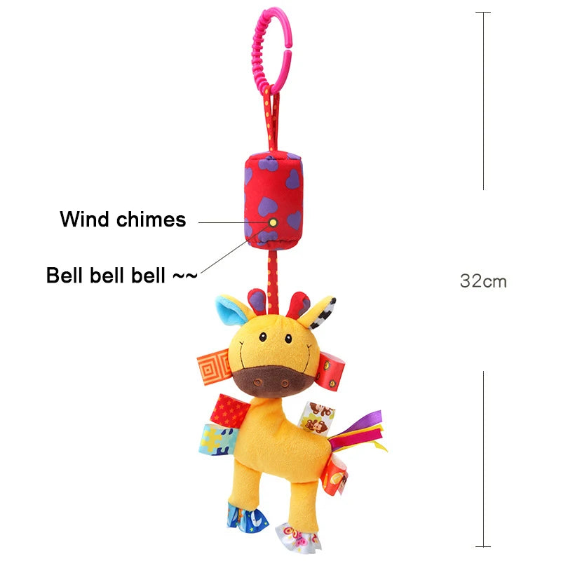 Sonajeros colgantes sensoriales para bebé, juguete de aprendizaje suave, cochecito de animales de peluche, cama de coche infantil, cuna con mordedor para bebés y niños pequeños