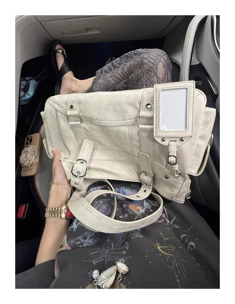 Bolso de mano con tachuelas Vintage para chica, bolso de hombro de gran capacidad con textura de cuero para mujer, bolso cruzado de viaje de estética Y2k