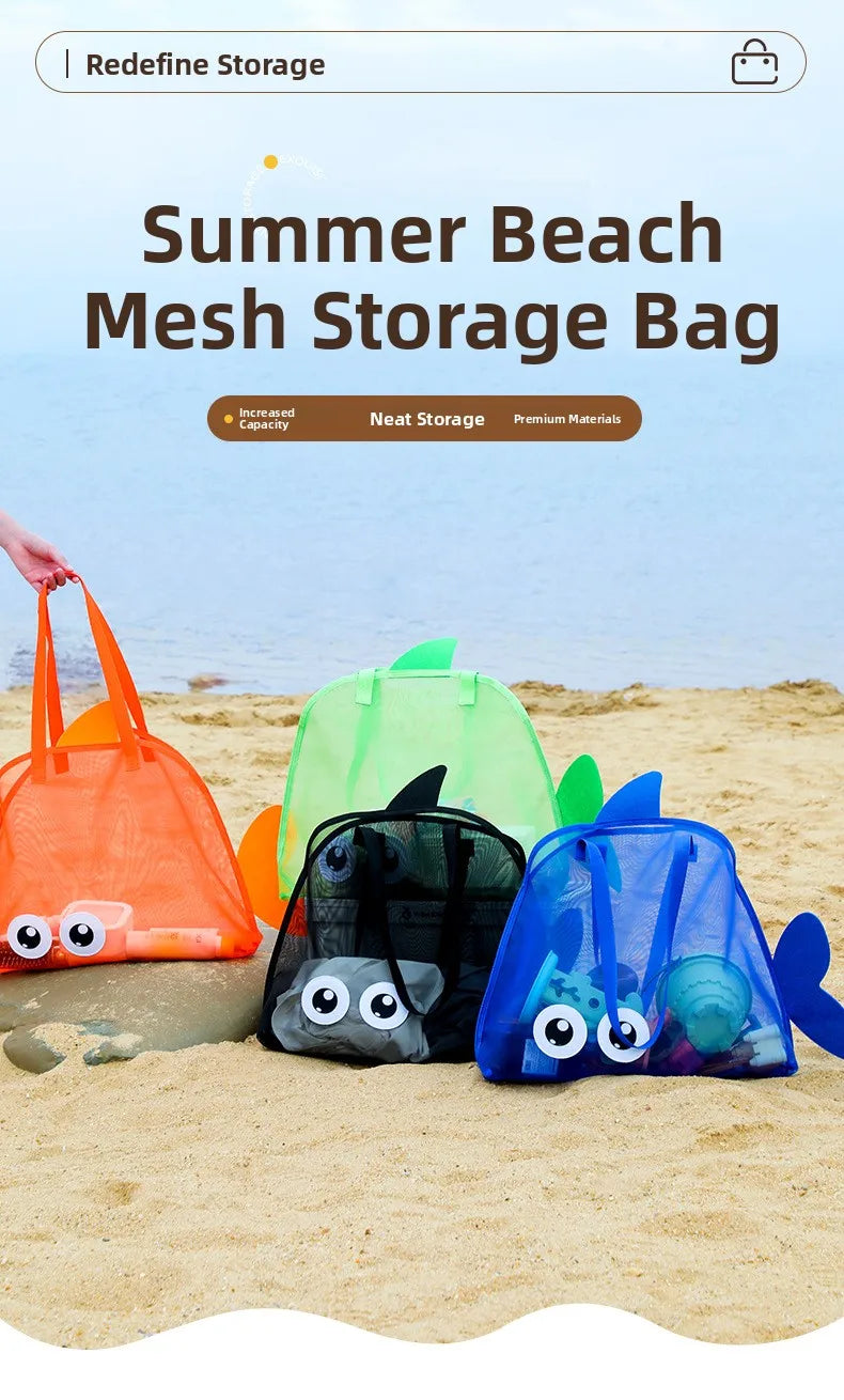 Bolsa de playa bonita de gran capacidad, juguete de excavación de arena, bolsa de malla plegable portátil para viajes en la playa, almacenamiento de deportes al aire libre, novedad de 2025