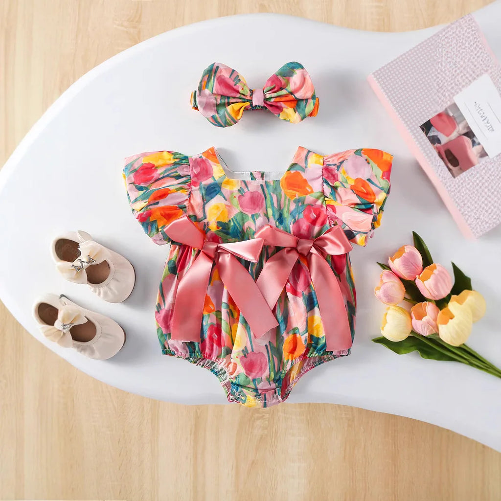 5294 Nueva ropa bonita para bebés 2025, novedad de verano, ropa de una pieza para niñas, ropa fina de algodón para escalar de princesa.