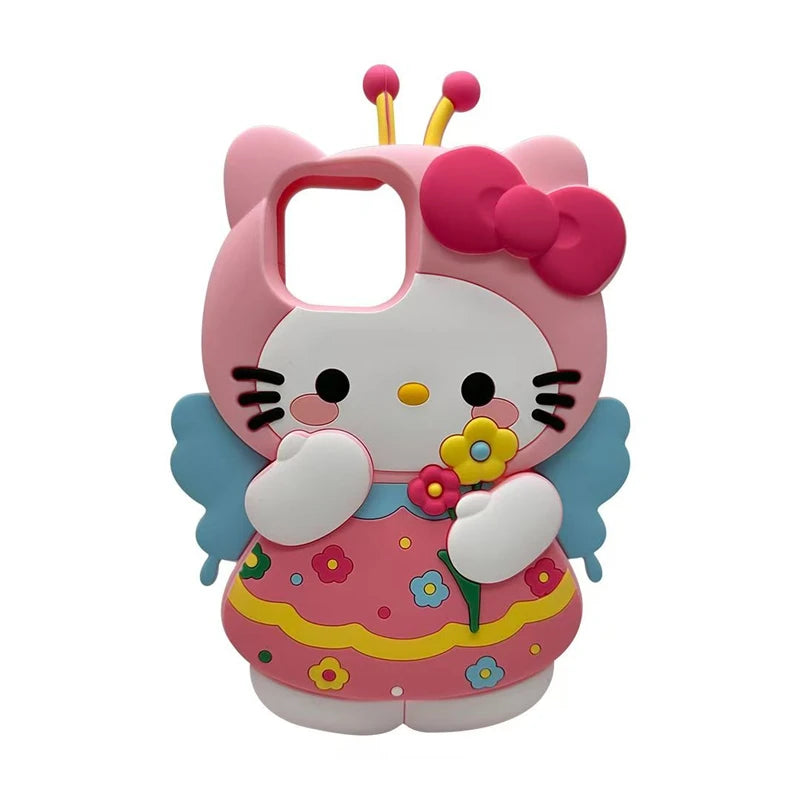 Funda de Silicona Suave con Diseño 3D de Hello Kitty de Sanrio para iPhone 17 16 15 14 13 12 Pro Max 11 Xs XR 7 8 Plus SE
