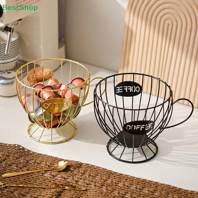 ♥ Soporte para Cápsulas de Café de Metal en Forma de Copa (Dorado/Negro) - Estante de Almacenamiento de Alambre para Cápsulas Nespresso, Organizador de Encimera de Cocina