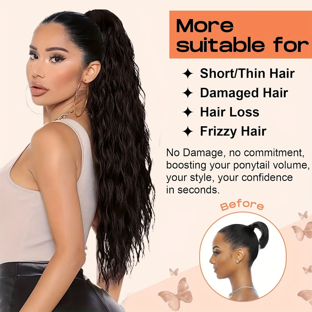 Extensión de cabello de cola de caballo ondulada y rizada larga para mujer, postizos de cola de caballo con cordón, cola de caballo falsa sintética, negro, Rubio y rojo