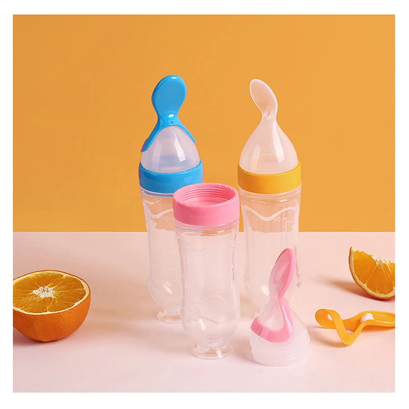 Biberón exprimidor de silicona para entrenamiento de bebés recién nacidos, cuchara para comida de cereales y arroz, suplemento alimentador, vajilla útil segura para niños