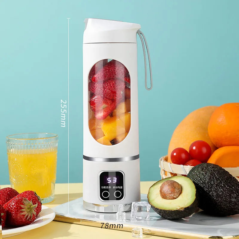 Mini Licuadora Eléctrica 2025 con Motor Potente, 450ML de Gran Capacidad, Pantalla Digital, Hielo Picado, Vaso para Jugos Recargable para el Hogar