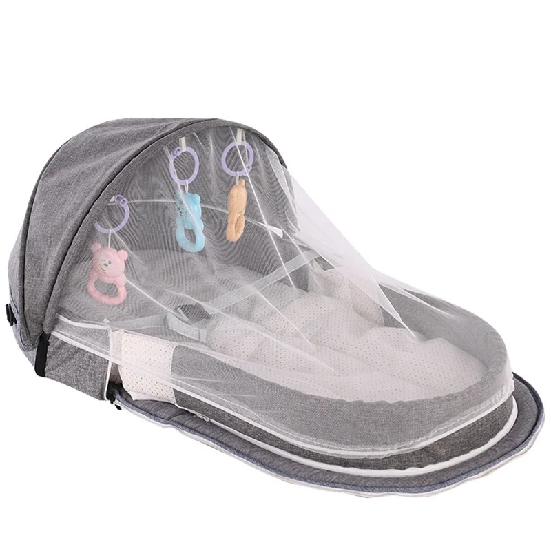 Cuna plegable portátil para bebé con red y toldo, cama nido para acampar, cuna para bebé