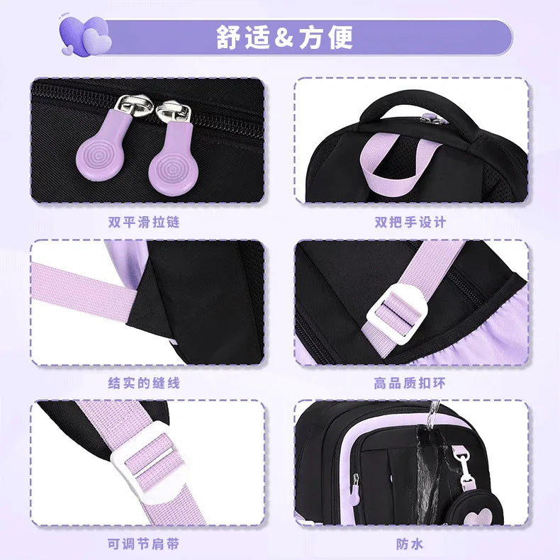 Mochila escolar con estampado de amor, estuche para lápices, bolsa de almuerzo, juego de tres piezas, tela de nailon impermeable, mochila de moda para niños, niñas y adolescentes.
