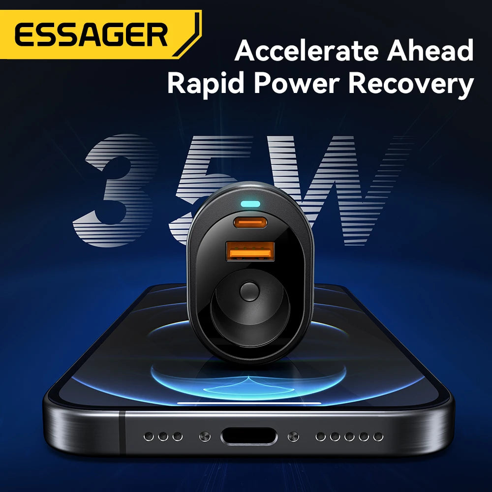 Essager-cargador de coche USB tipo C, encendedor de cigarrillos, cargador rápido para iPhone 15, 14, 13, Xiaomi, carga de teléfono móvil PD3.0