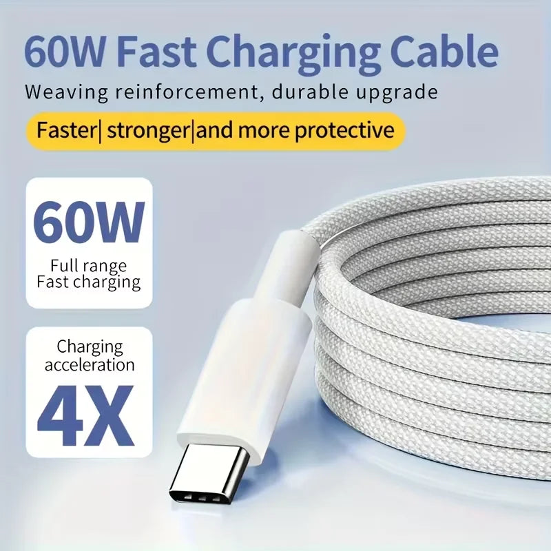 Cable de Carga Rápida USB-C a C de 60W PD para Apple iPhone 16 17E 17 Pro Max 15 Plus, Cable de Carga Rápida Tipo C con Trenzado de Nailon de 2m