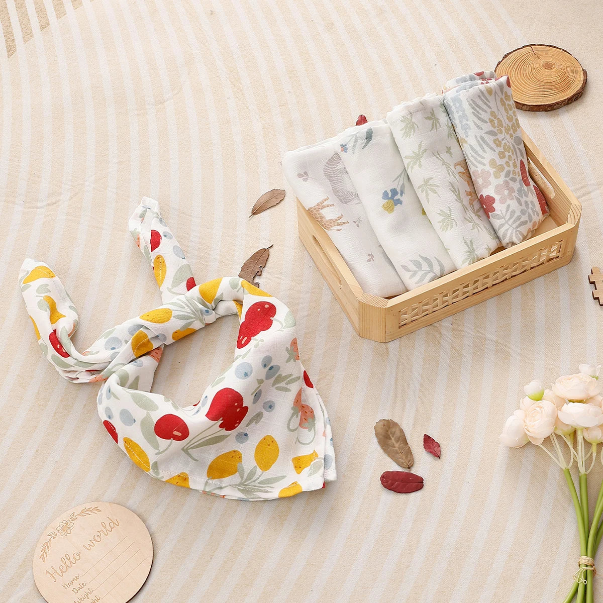 Elinfant - Juego de 5 mantas de muselina de 60x60 cm, baberos suaves para bebé, bufanda cómoda para bebé, paño para eructar 100% algodón/bambú