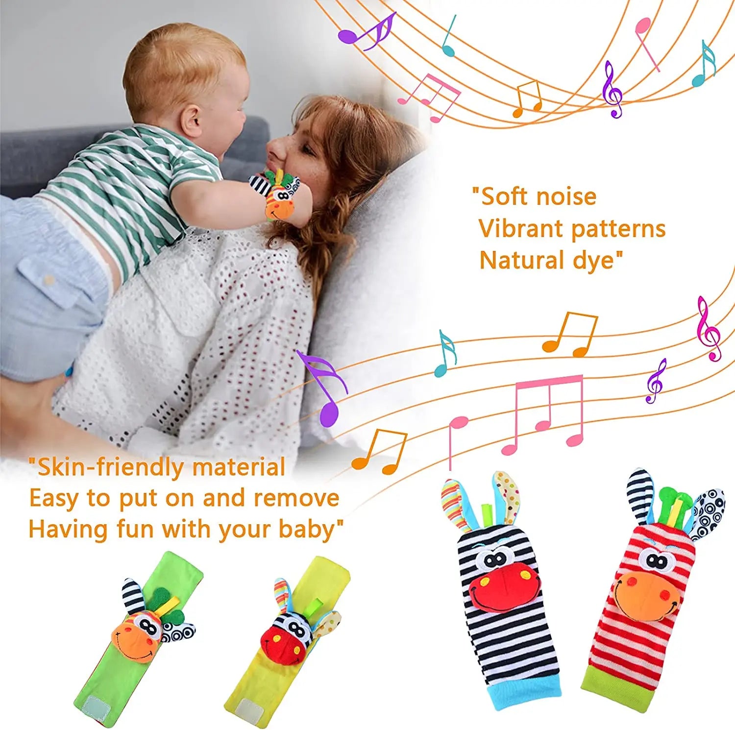 Sonajeros de muñeca para bebé, calcetines de animales para recién nacidos, buscador de pies, correa para la muñeca, calcetines para bebé, juguetes sensoriales, juguetes para bebé de 0 a 12 meses, regalo