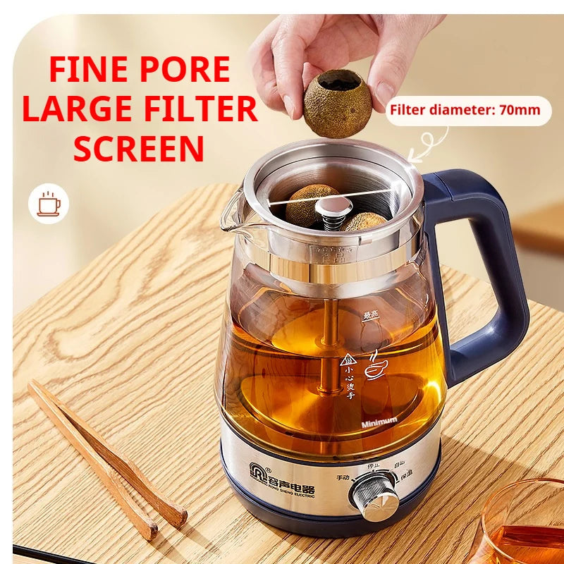 Tetera Rongsheng, pequeña tetera negra Pu erh, olla de salud de vidrio de vapor automática, tetera aislada, tetera eléctrica, tetera hirviendo
