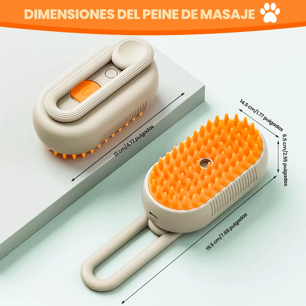 Peine para perros Cepillo de masaje con pulverizador para perros y gatos, cepillo de vapor 3 en 1 con un botón, plegable, giratorio, flotante, para depilación