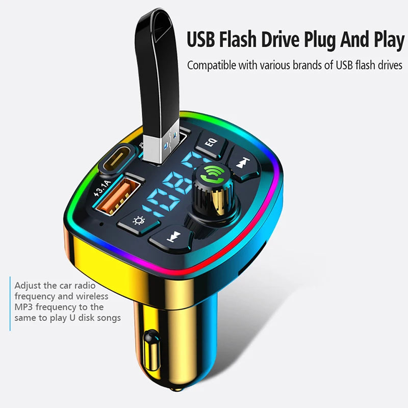 Transmisor FM Bluetooth 5,0 para coche, adaptador inalámbrico, micrófono, receptor de Audio, reproductor MP3 automático 2.1A, cargador rápido USB Dual, accesorios para coche