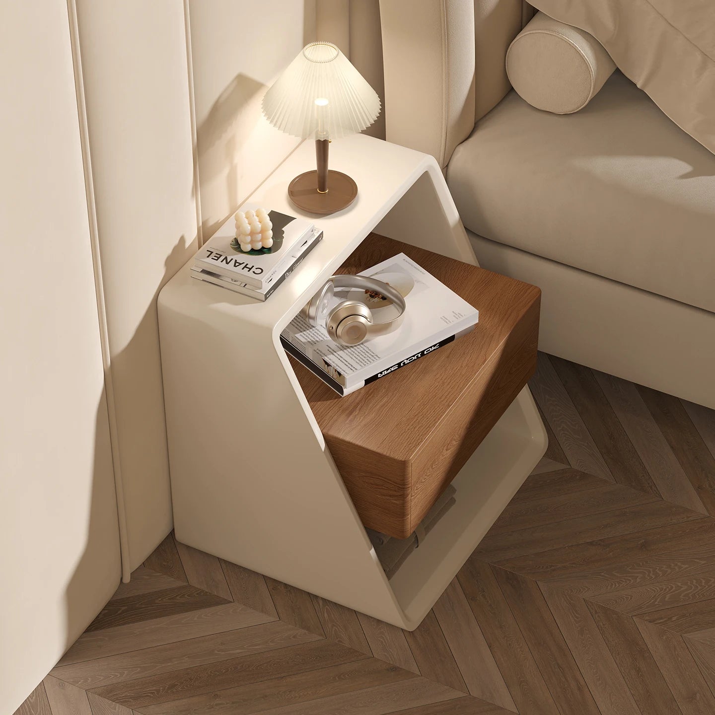 Mesita de noche minimalista italiana, madera maciza, crema, viento, pintura Simple y respetuosa con el medio ambiente, mesita de noche, mesa auxiliar creativa para dormitorio