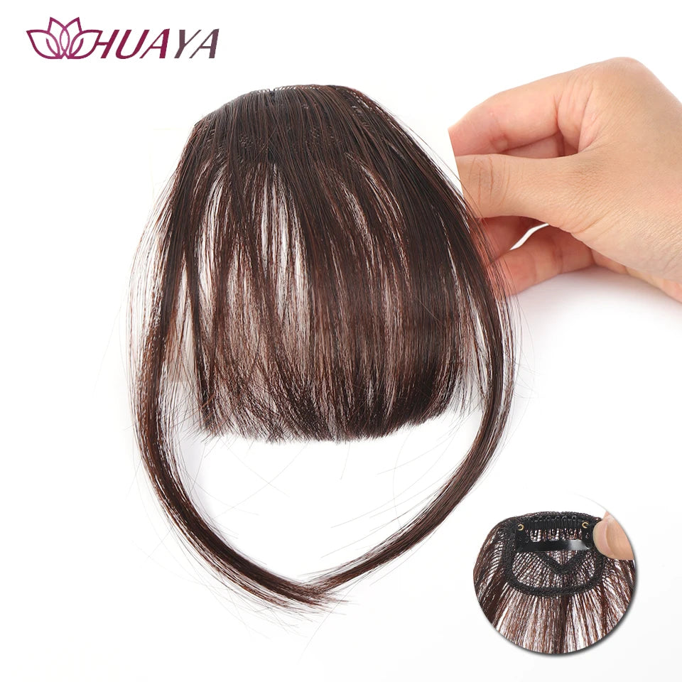 HUAYA-flequillo de aire sintético para mujer, pelo falso corto Natural, Invisible, sin costuras, extensiones de cabello frontal