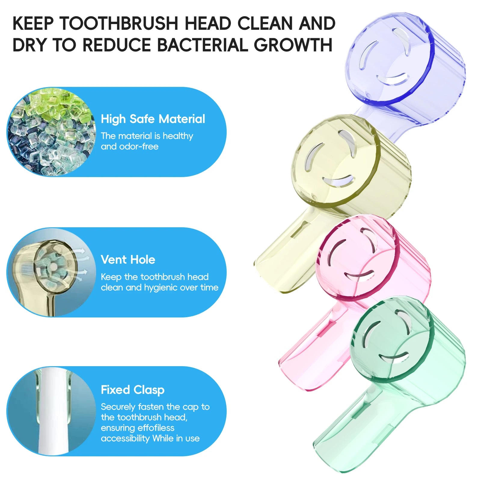 4 Uds. Compatible con cabezales de cepillo de dientes eléctrico Oral B iO, cubiertas a prueba de polvo, tapa protectora para todas las cabezales de cepillo de dientes redondos
