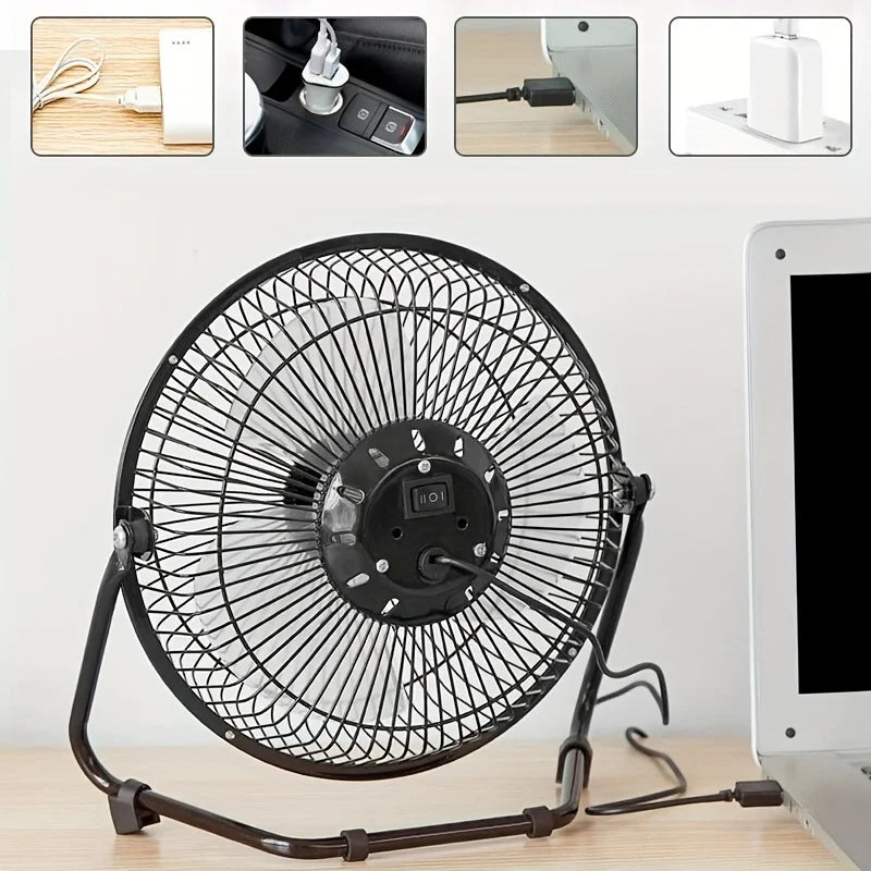 Ventilador de escritorio eléctrico USB portátil de 8 pulgadas con 2 velocidades ajustables, 4 aspas para un flujo de aire potente y rotación de 360° °   Ángulo Ajustable